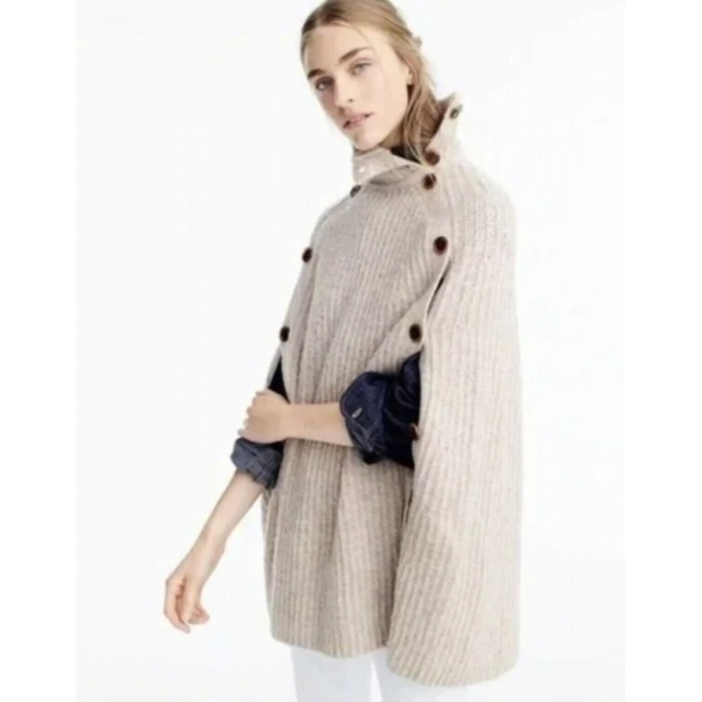 J.Crew Poncho Sweater NWT Women XXS/XS Oatmeal Cape Wool Blend Oversided Mininal